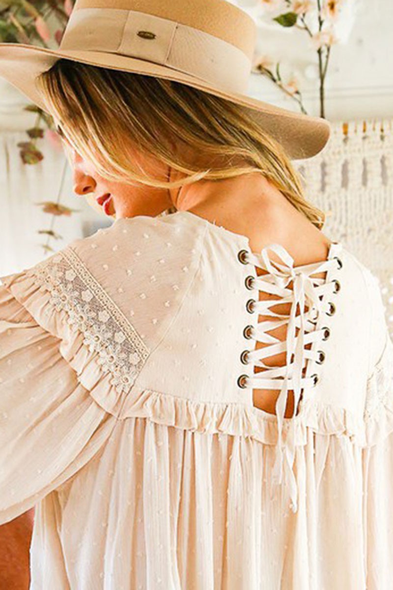 The Whispering Willow Lace-Up Blouse