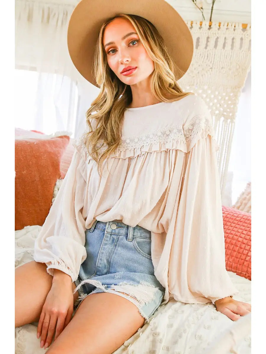 The Whispering Willow Lace-Up Blouse