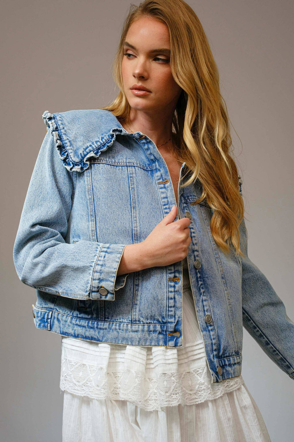 The Sweetheart Ruffle Denim Jacket