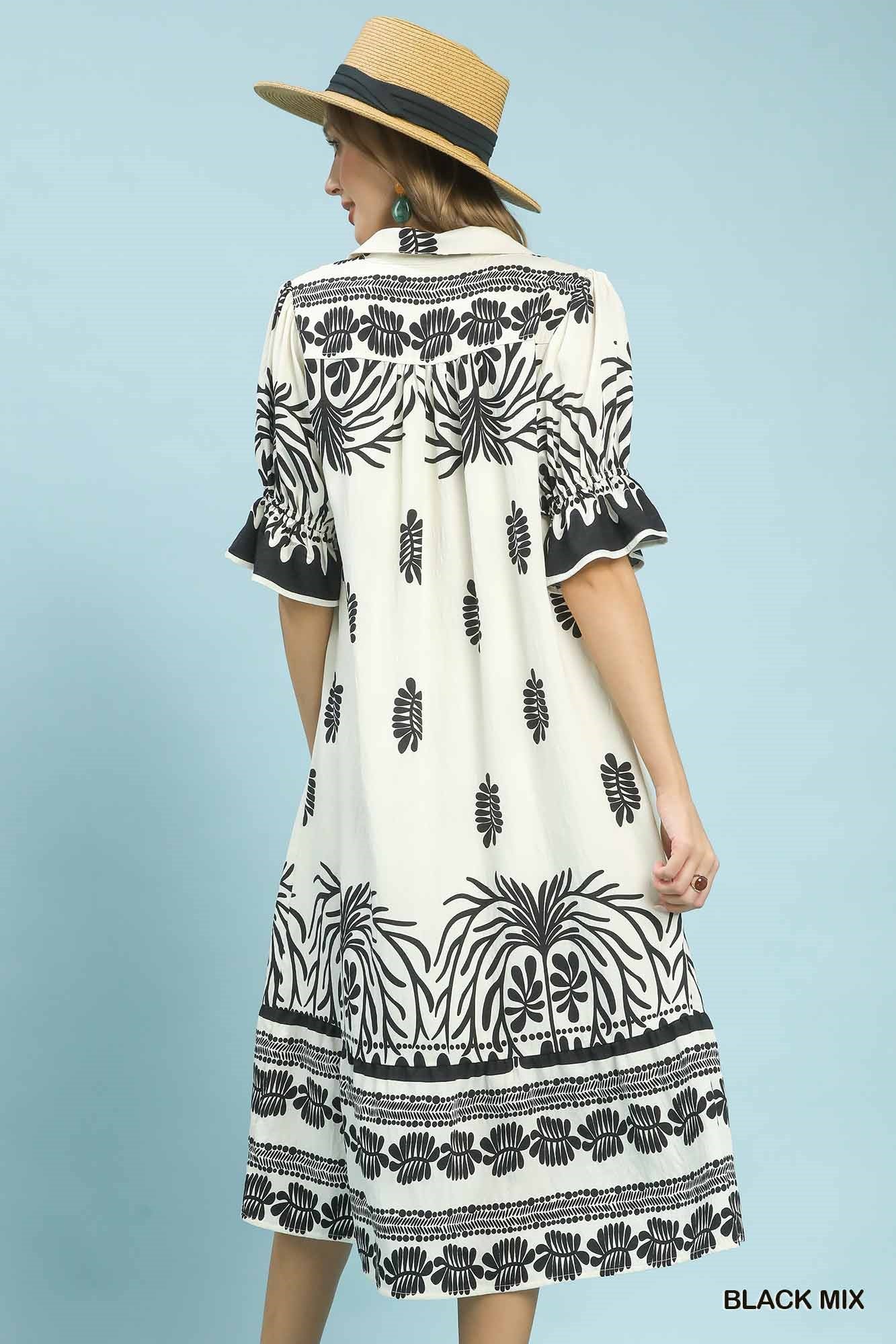 Palm & Porcelain Midi Dress