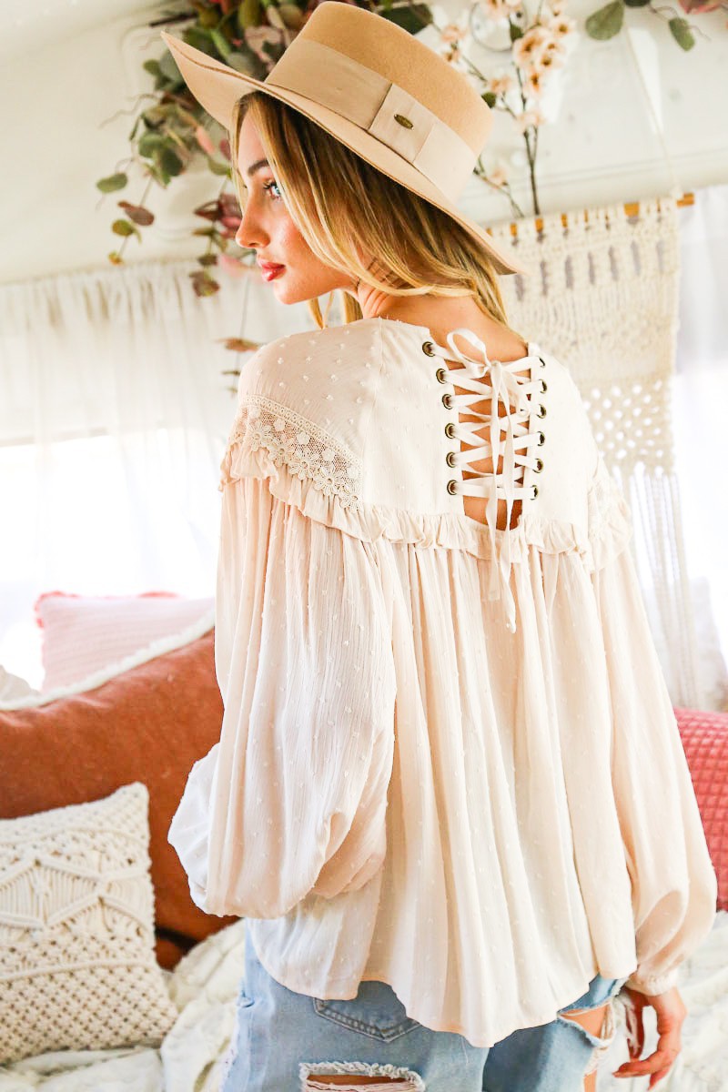 The Whispering Willow Lace-Up Blouse