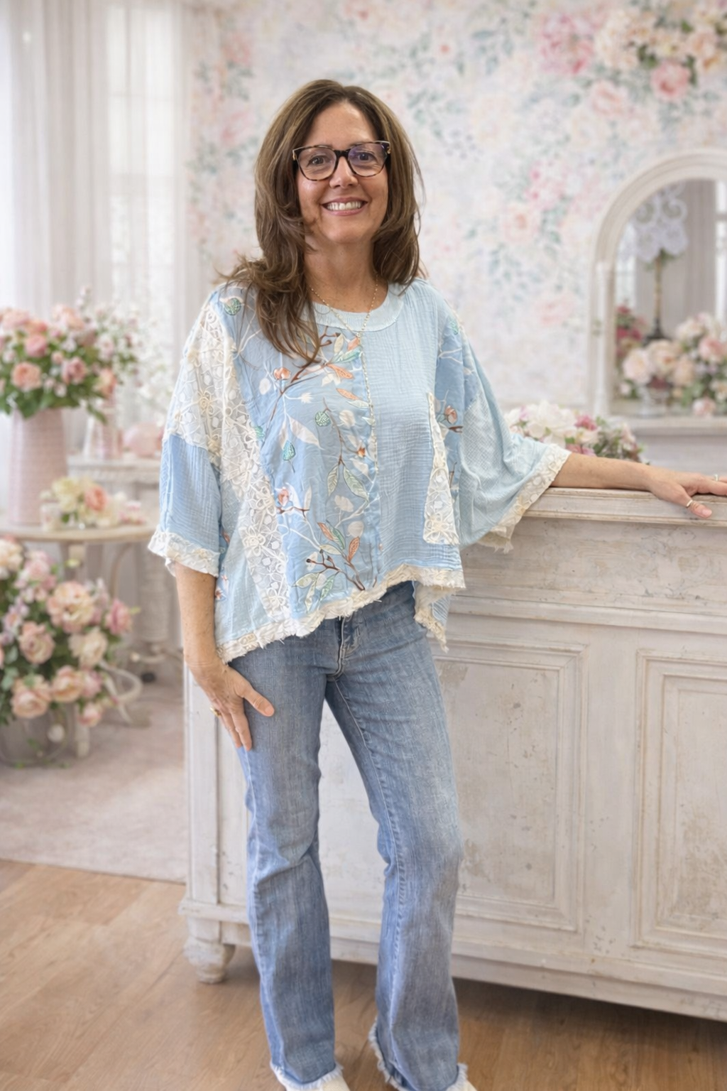 The Bluebell Breeze Patchwork Top