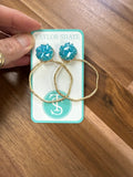 Blue Glass Top Earrings