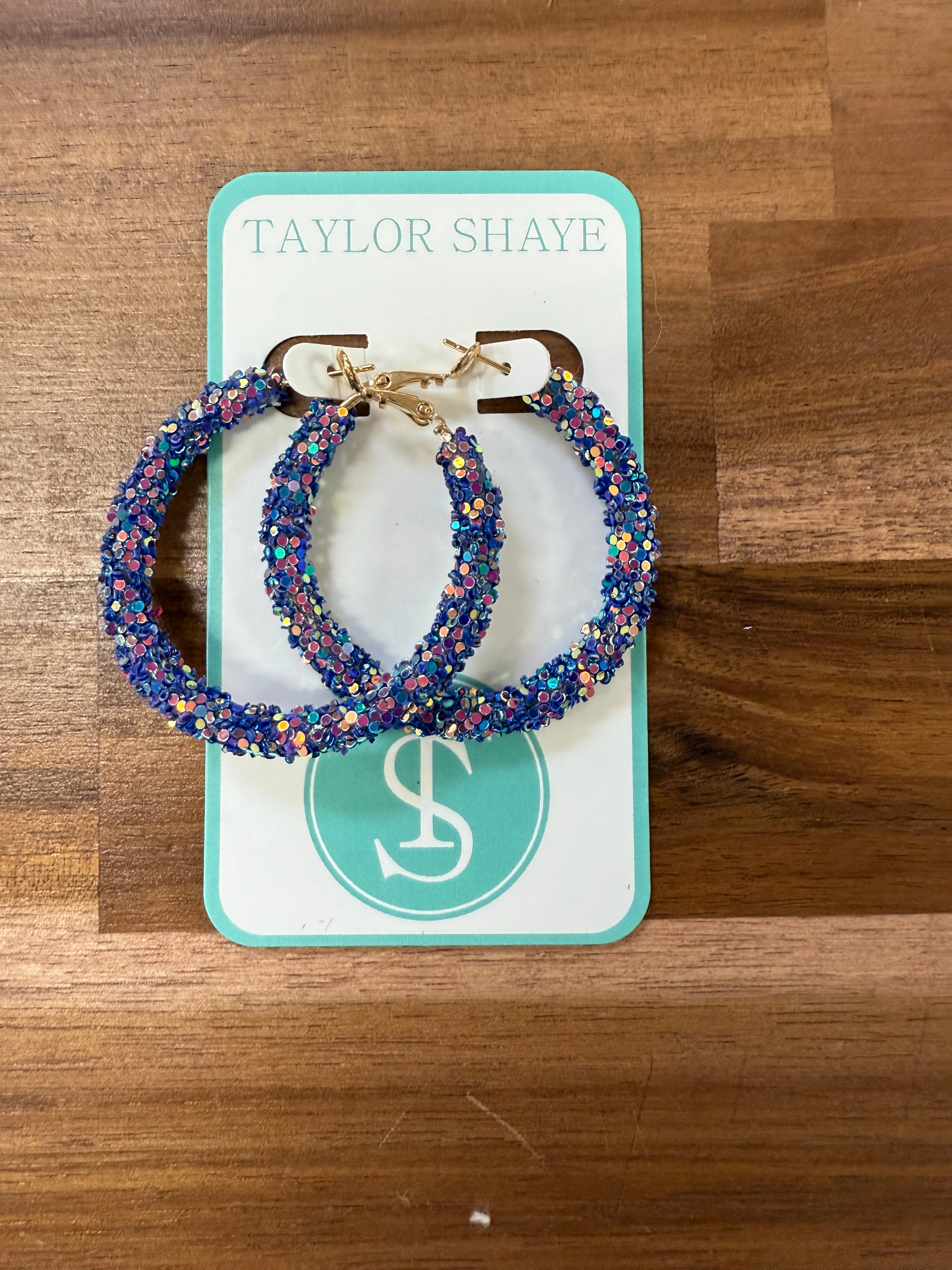 Blue Glitter Hoops Earrings