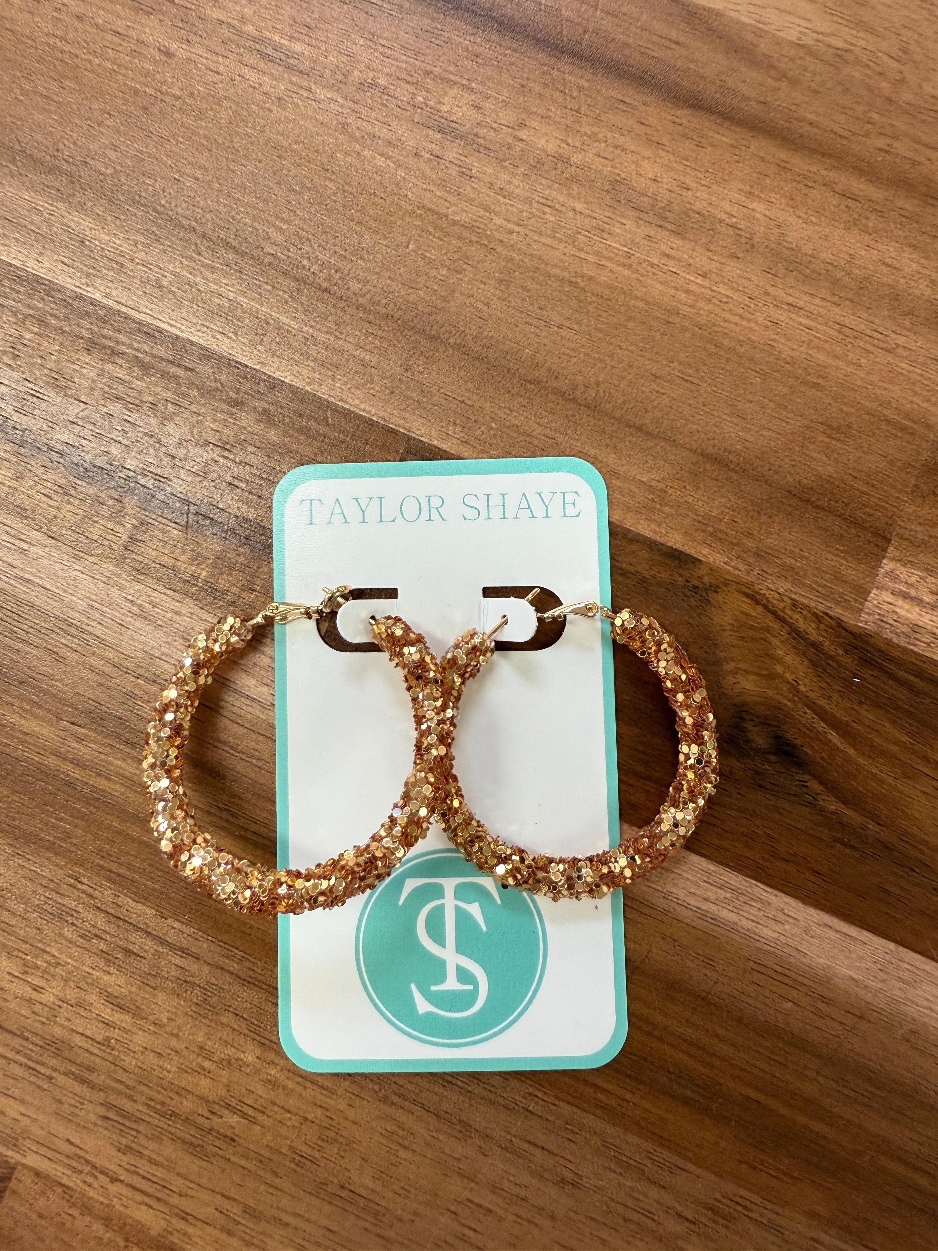 Gold Glitter Hoops Earrings