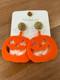 Orange Acrylic Jack-O-Lantern Earrings