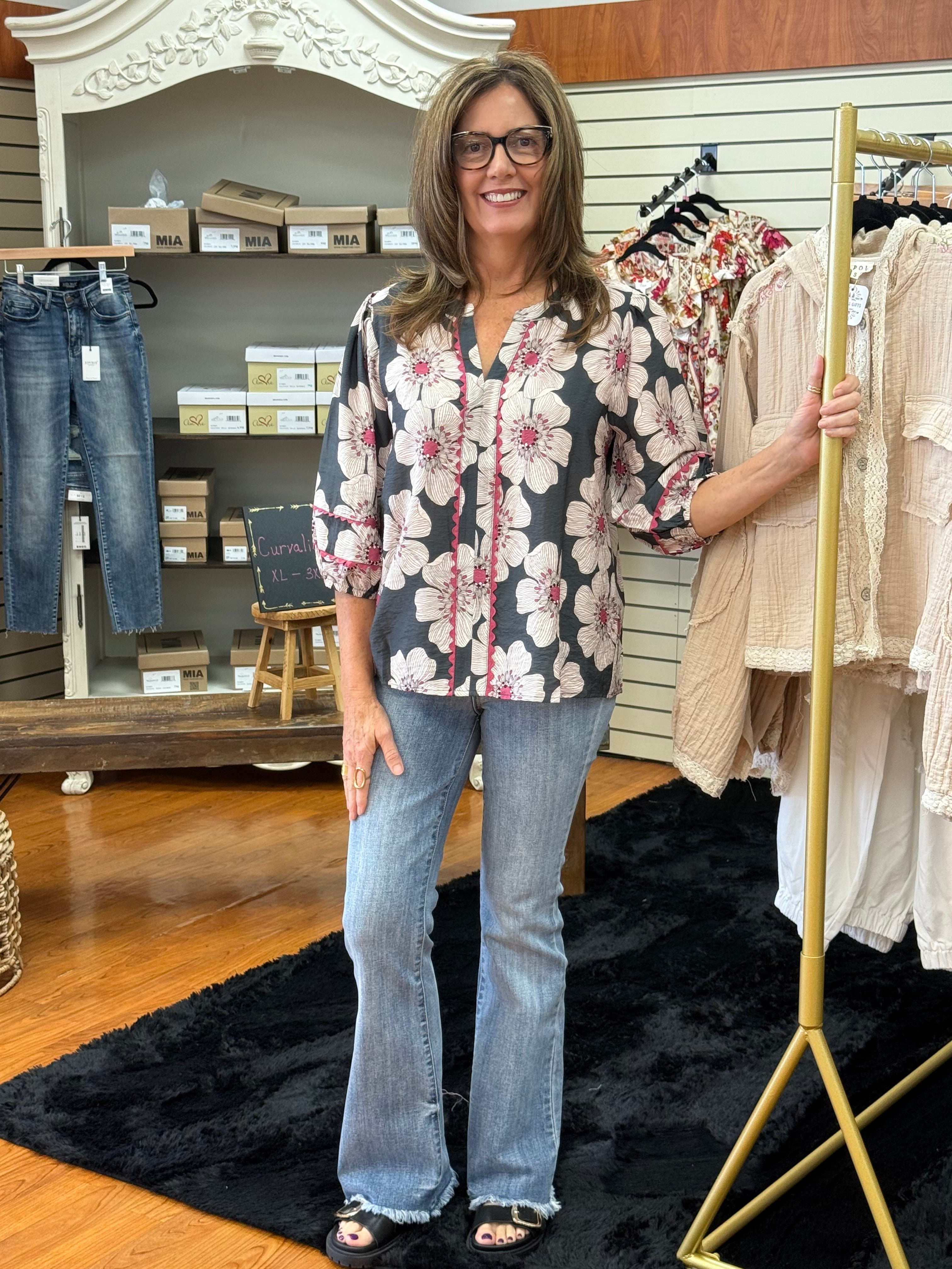 Floral Printed 3/4 Sleeve Blouse