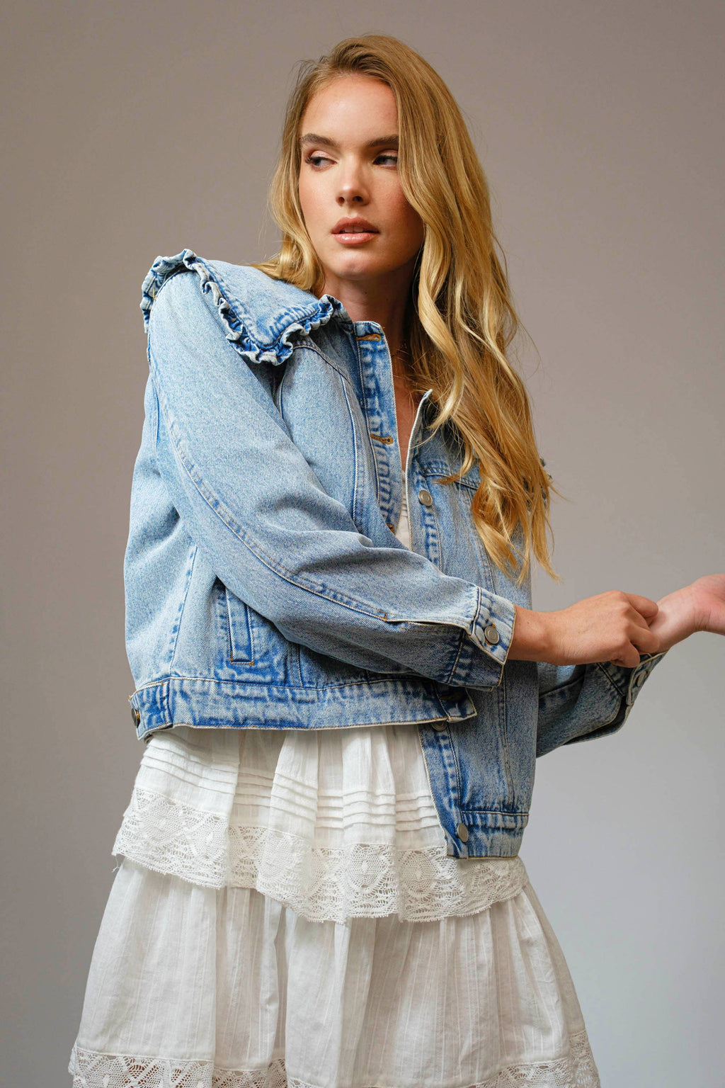 The Sweetheart Ruffle Denim Jacket