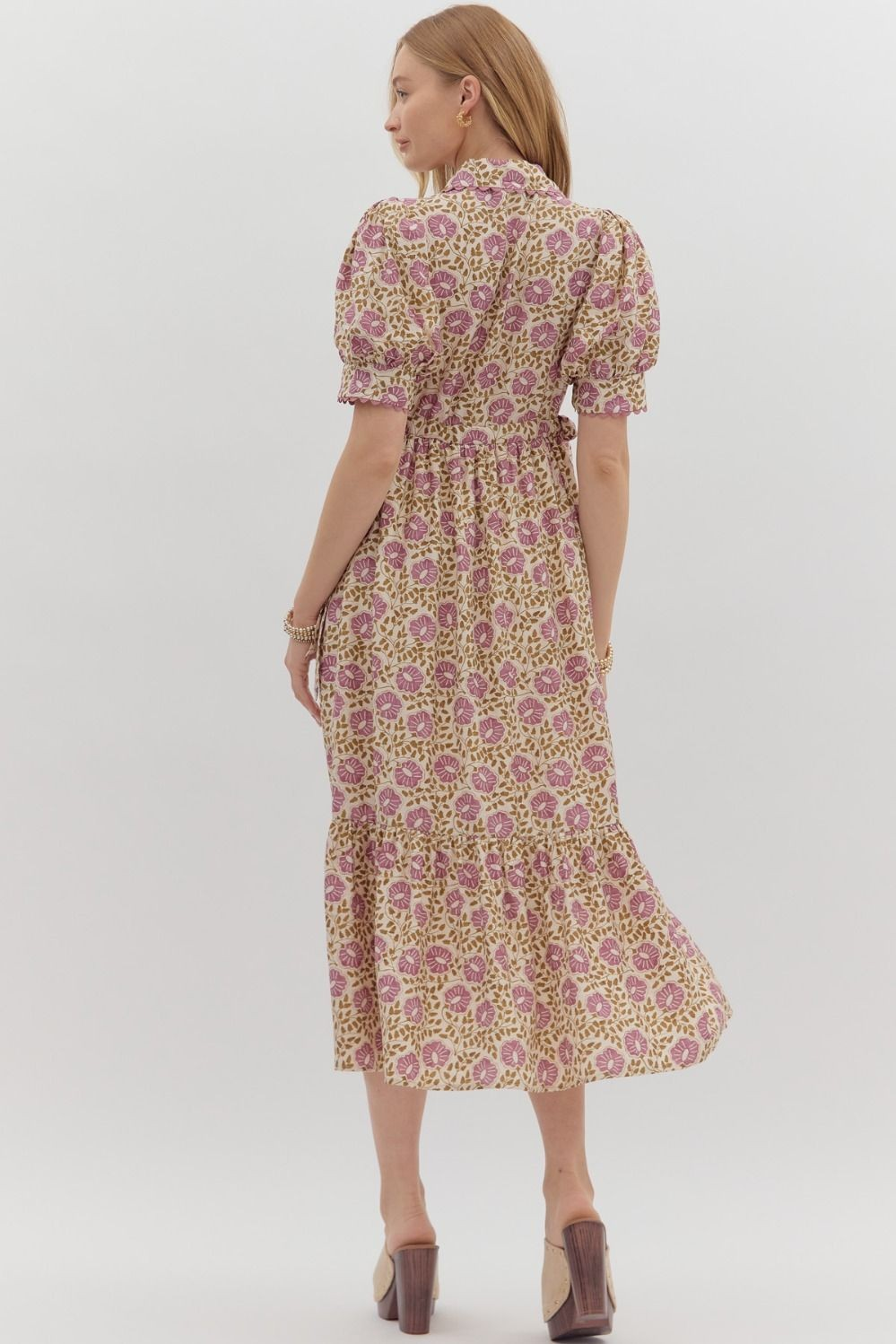 Floral print button front closure midi dress