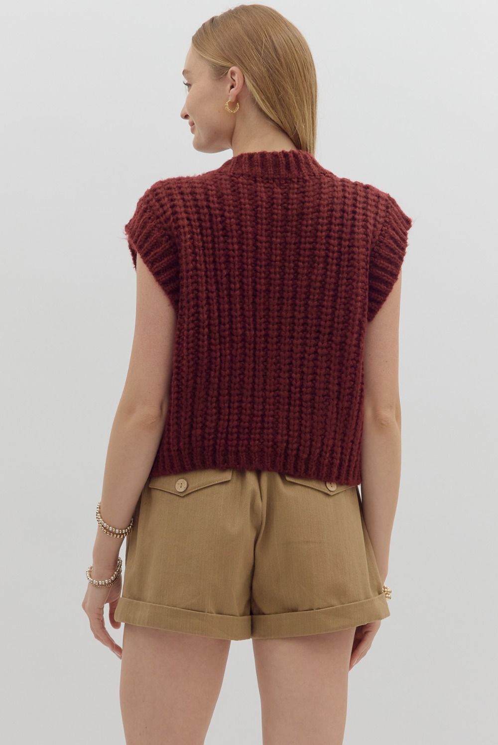 Solid sweater knit sleeveless vest top