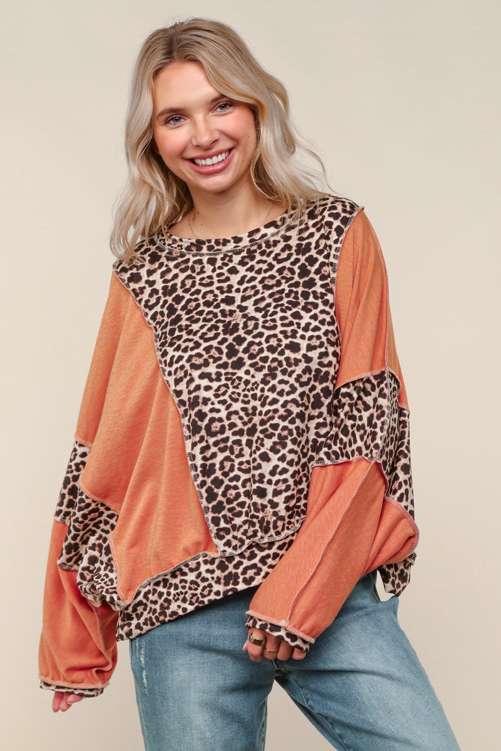 Oversized Leopard Print Top