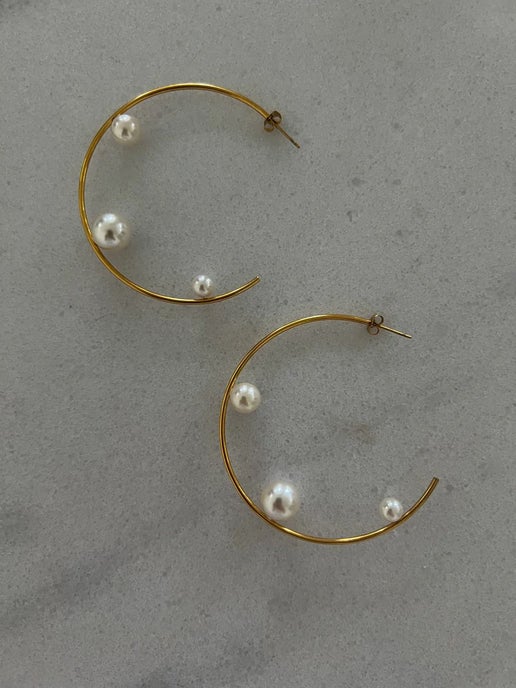 Large Pearl Hoop Earrings