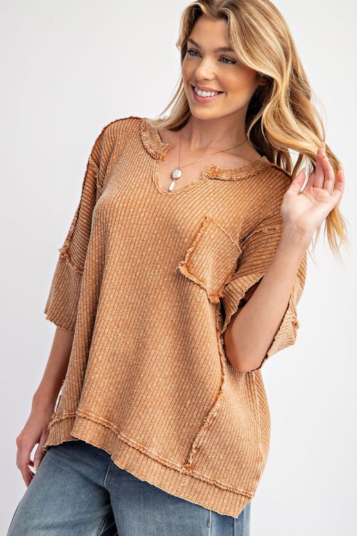 MINERAL WASHED THERMAL KNIT TOP