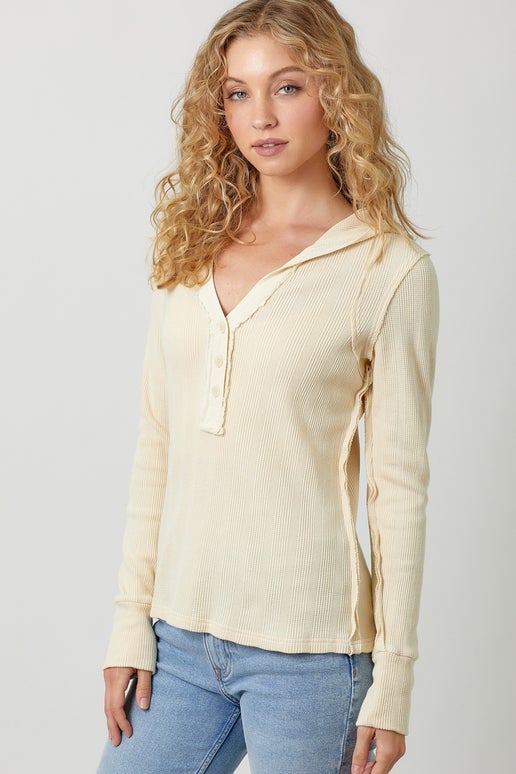 Washed Thermal Henley Top
