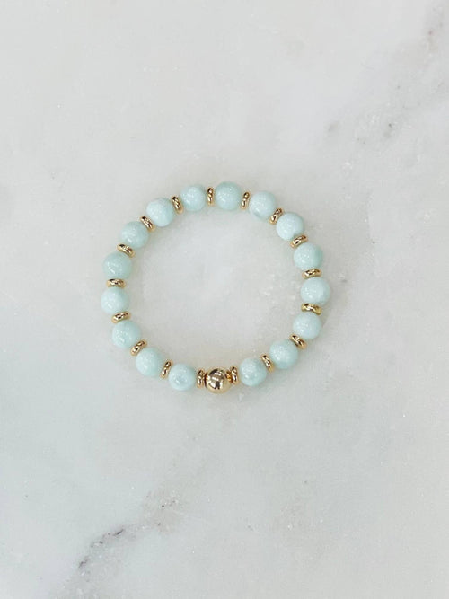 8mm Gemstone Beaded Bracelet with 18k Gold Disc: Moonstone
