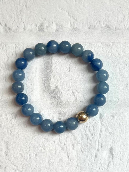 8mm Gemstone Beaded Bracelet with 18k Gold Disc: Aventurine