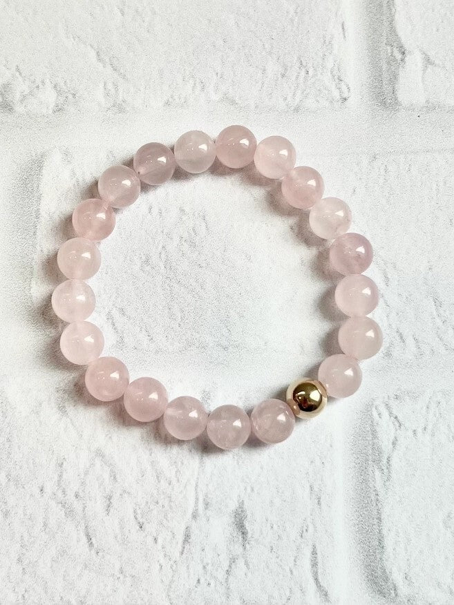8mm Gemstone Beaded Bracelet with 18k Gold Disc: Pink Quartz