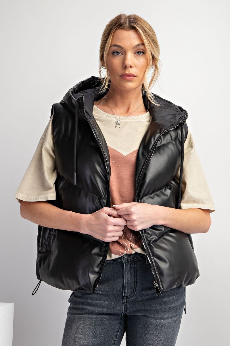 FAUX LEATHER SLEEVELESS ZIP