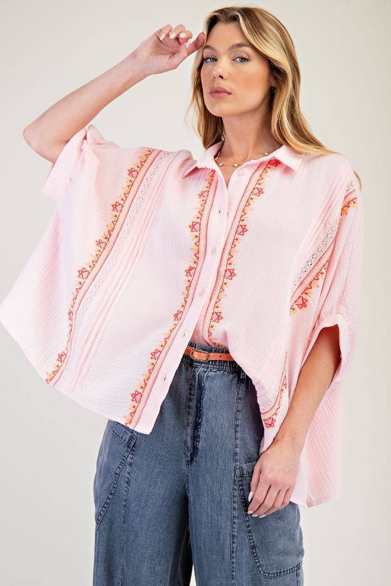 Embroidered Detailed Cotton Gauze Shirt