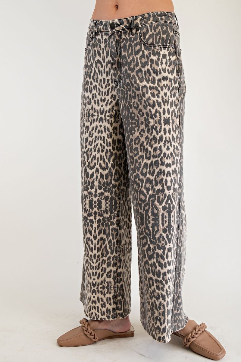 Washed Animal Print Twill Pants