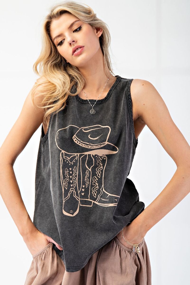 Boots Print Mineral Washed Knit Top