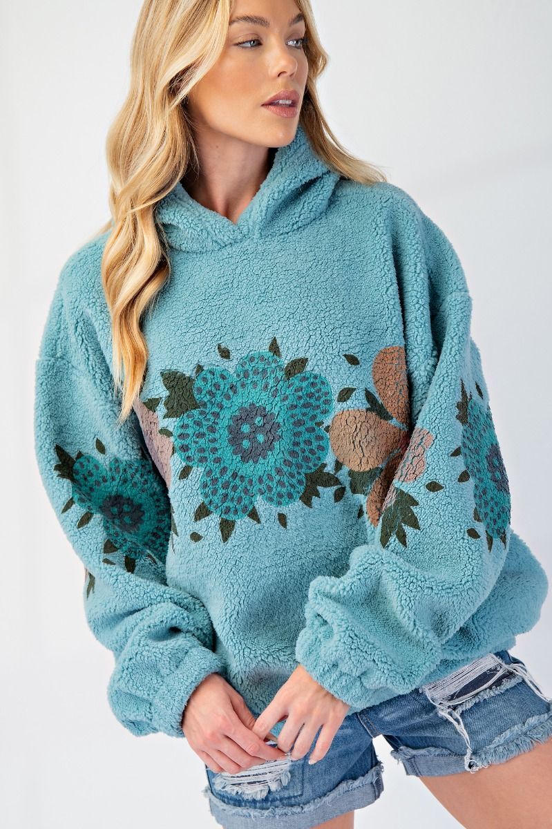 Printed Teddy Fleece Hoodie Pullover