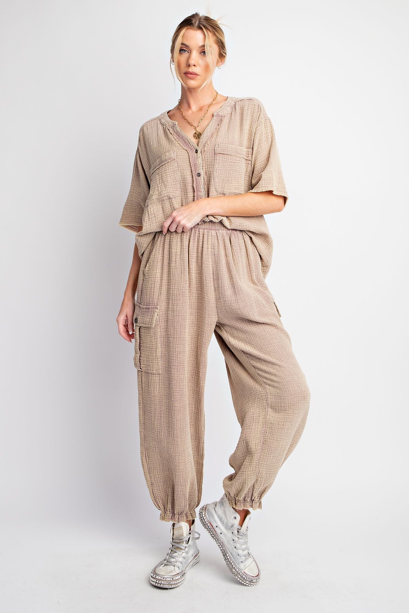 Cotton Gauze Button Down Mineral Washed Shirt