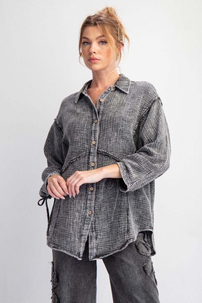 Button Down Washed Cotton Gauze Shirt