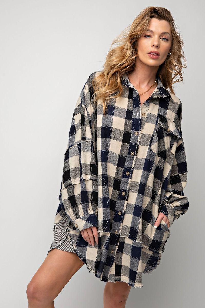 Plaid Print Oversized Shirt Dress