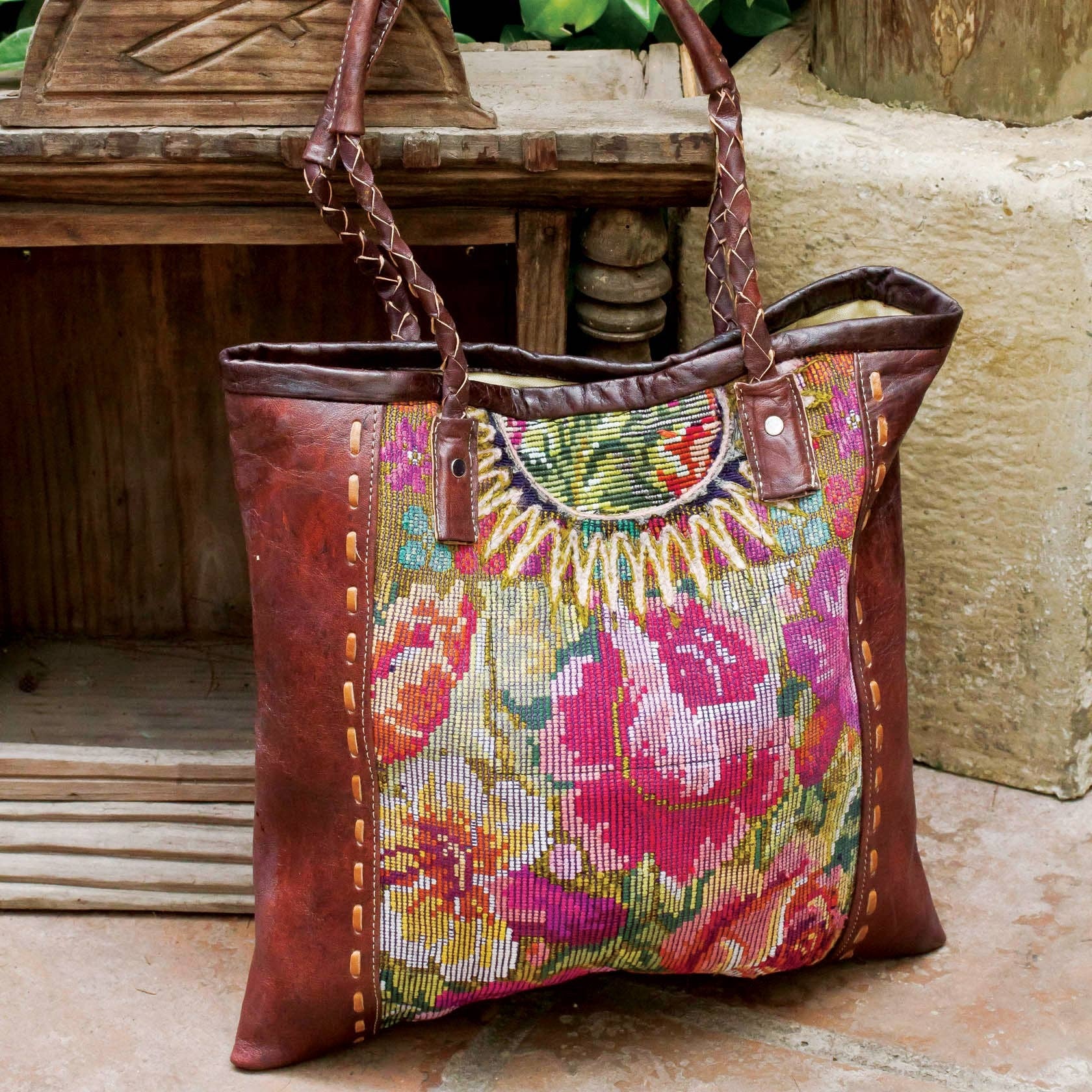 Huipile and Leather Tote