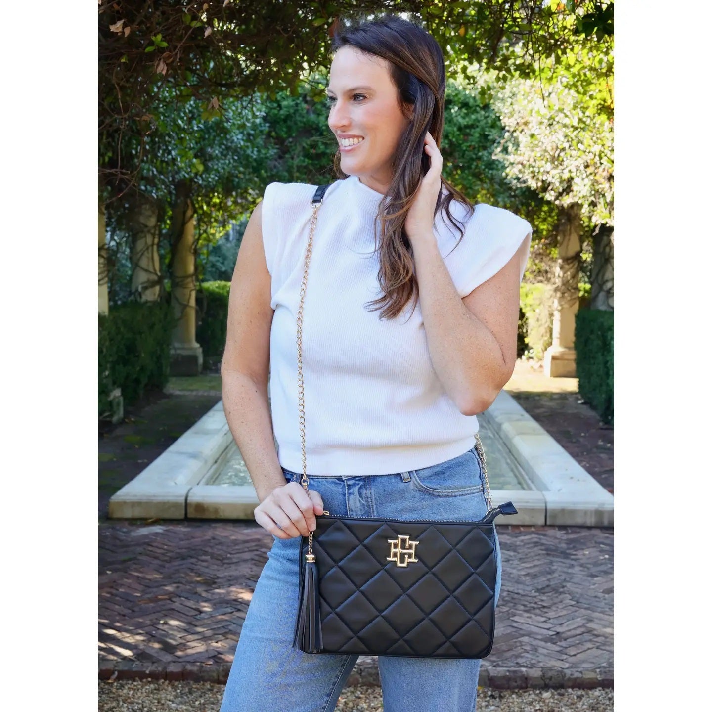 Madelyn Clutch/Crossbody Black Quilted
