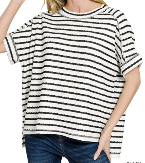 Stripe jacquard round-neck box tee