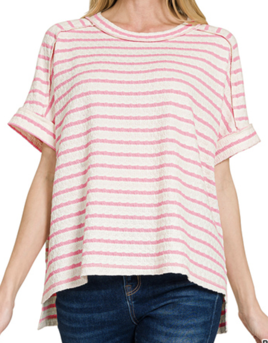 Stripe jacquard round-neck box tee
