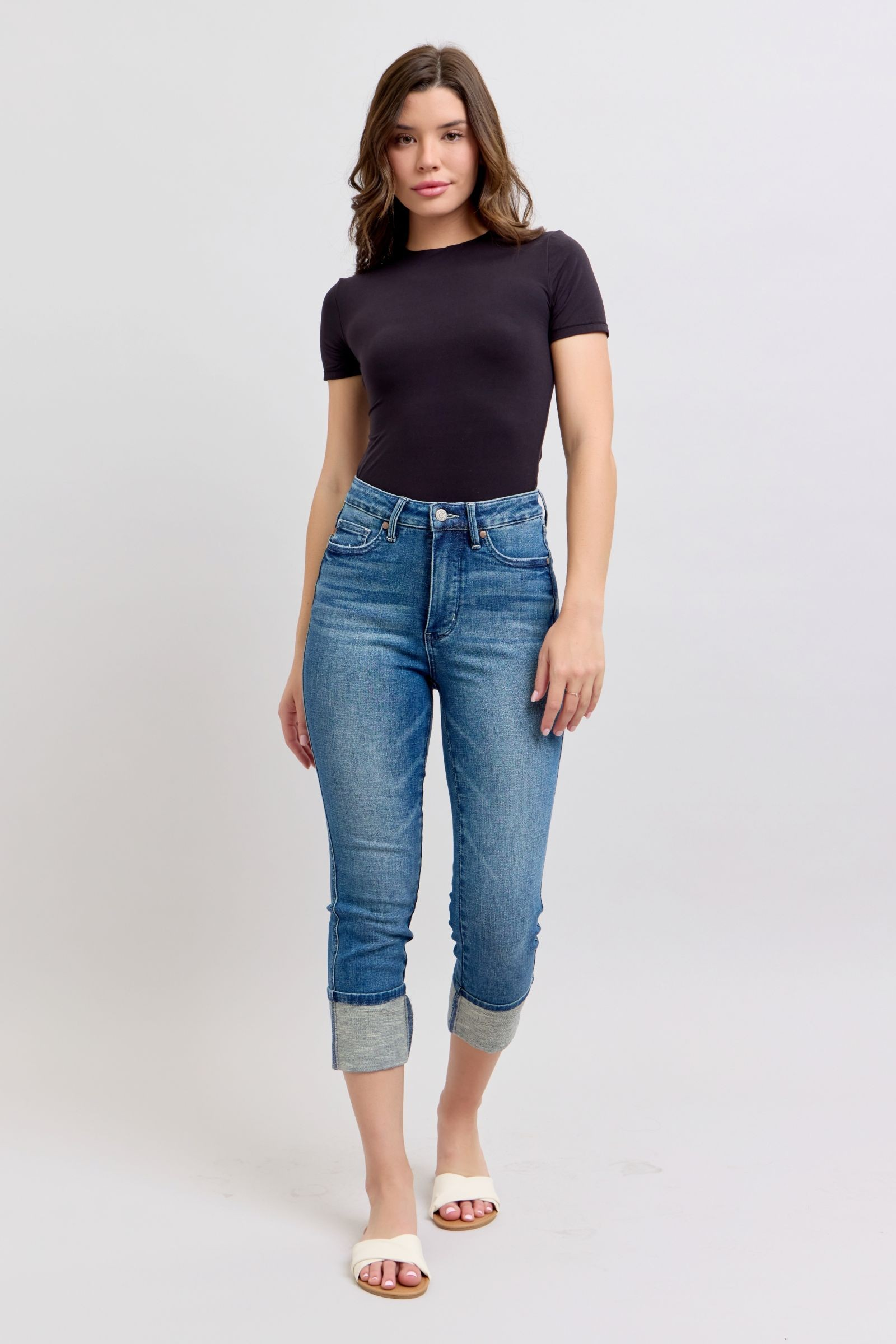 High Waist Tummy Control Back Shield Pockets & Cuff Capri