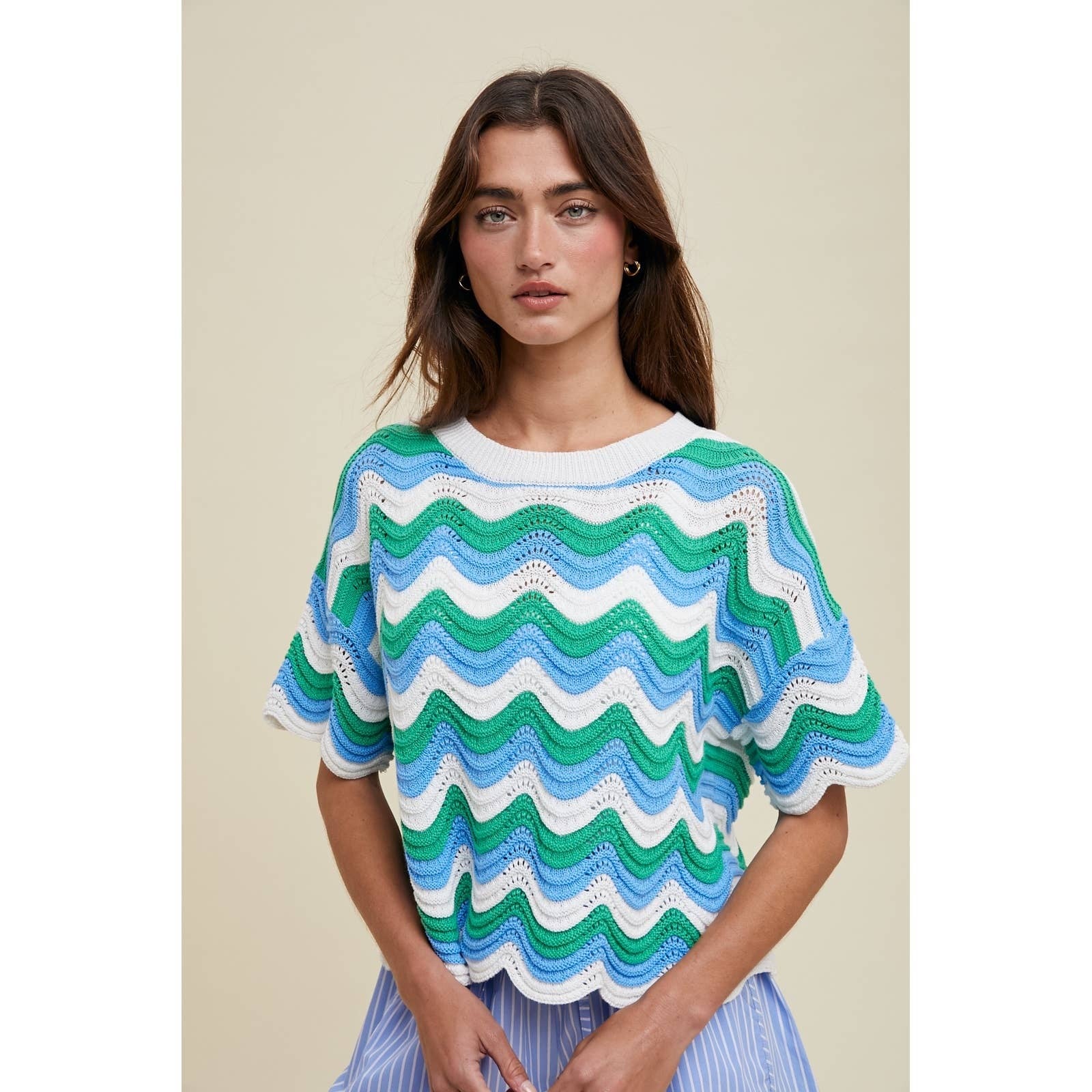 Mutli-Striped Wavy Sweater Top