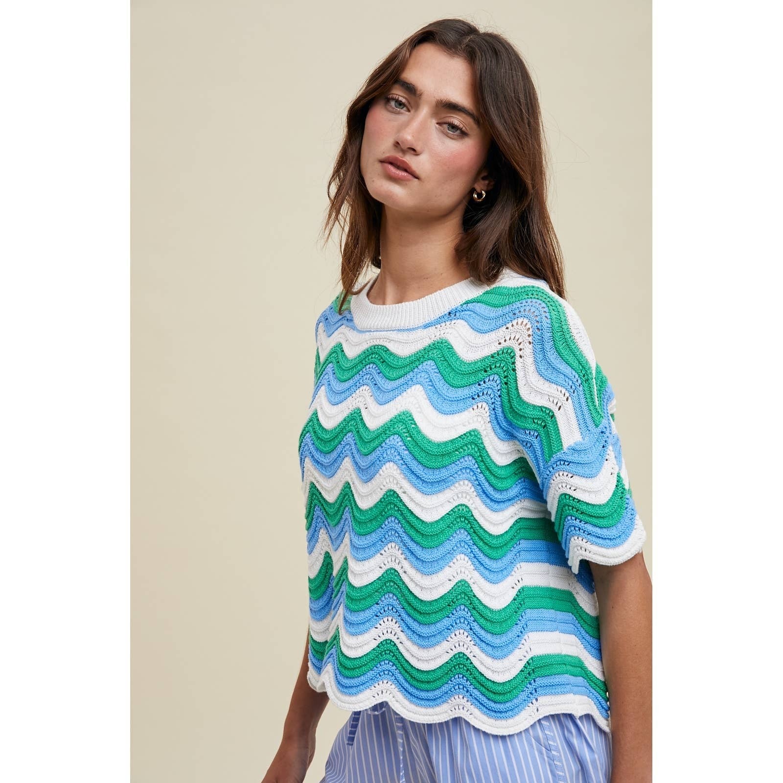 Mutli-Striped Wavy Sweater Top