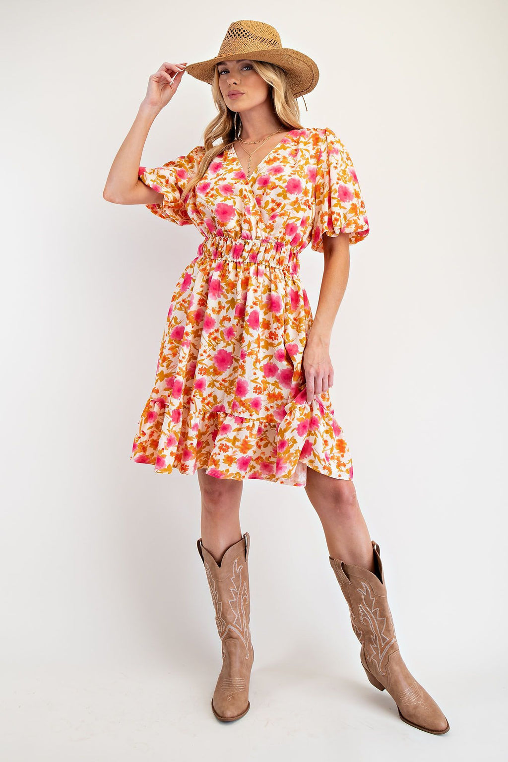 Floral Printed Rayon Nylon Surplus Dress