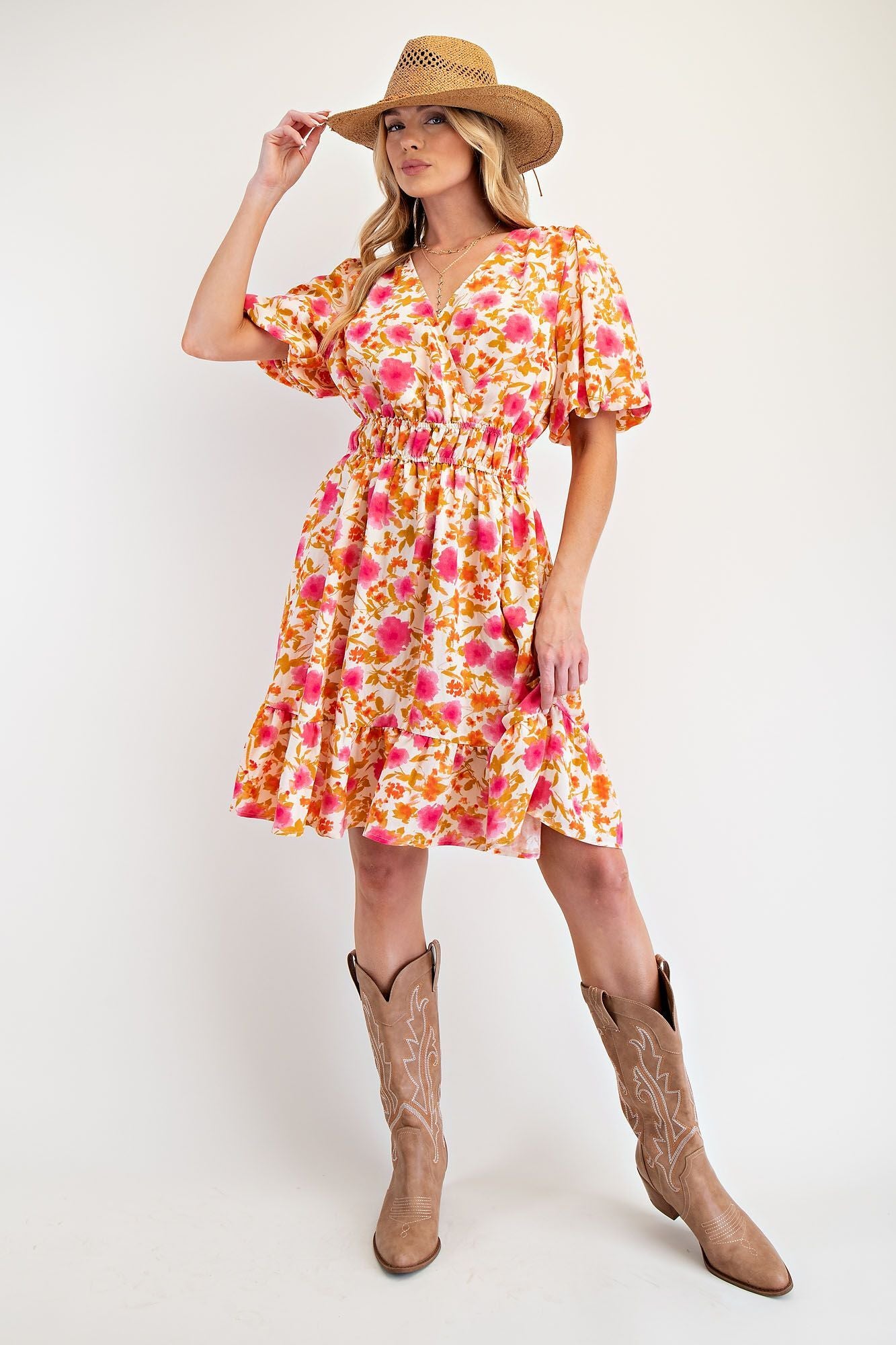 Floral Printed Rayon Nylon Surplus Dress