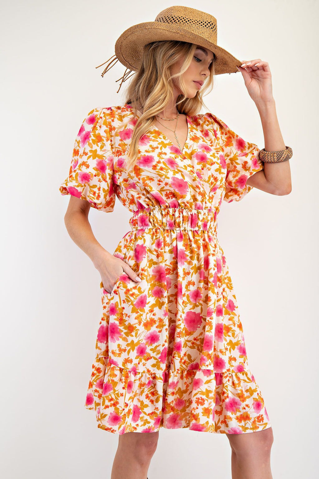 Floral Printed Rayon Nylon Surplus Dress
