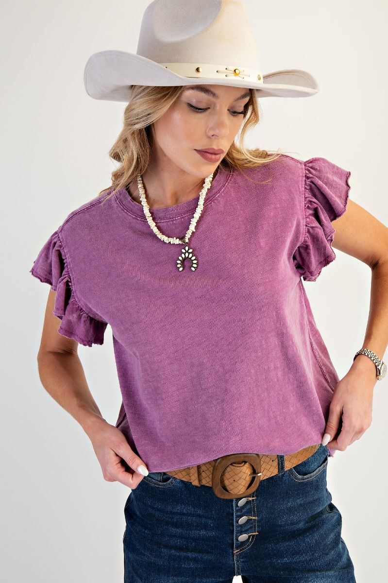 Wing Sleeve Cotton Slub Mineral Washed Knit Top
