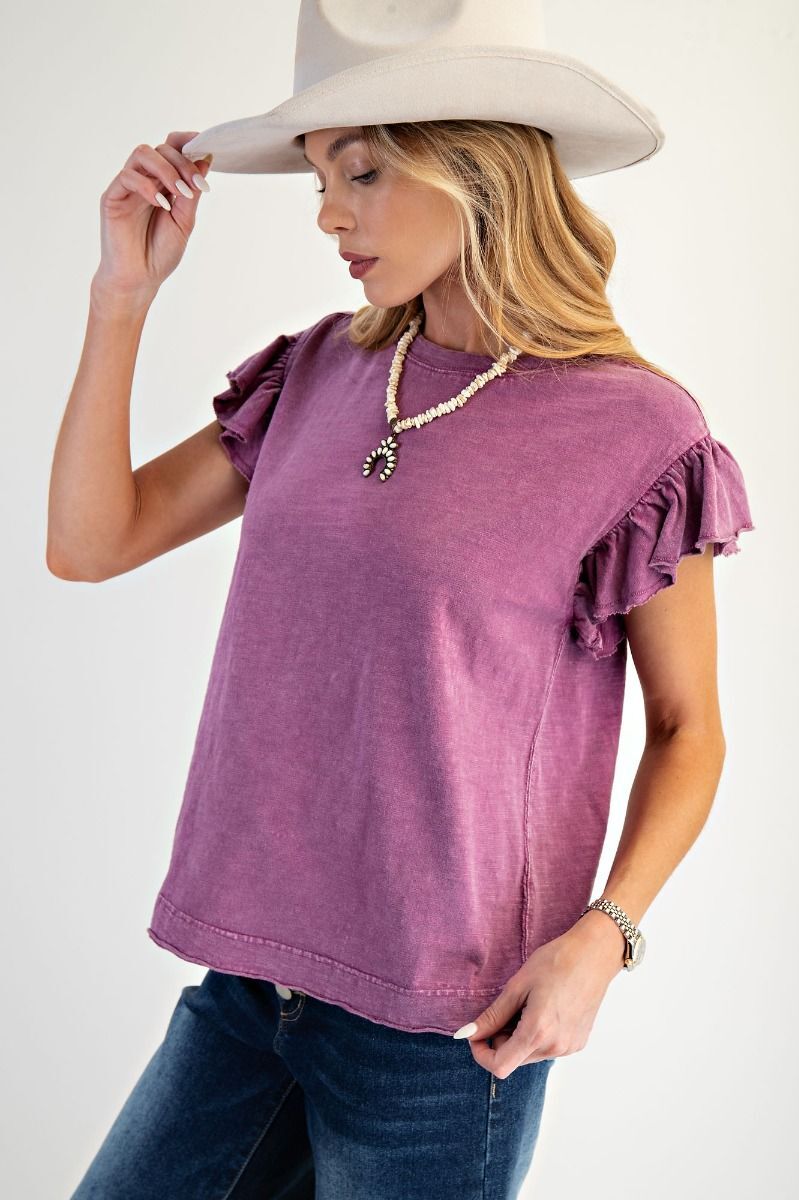 Wing Sleeve Cotton Slub Mineral Washed Knit Top