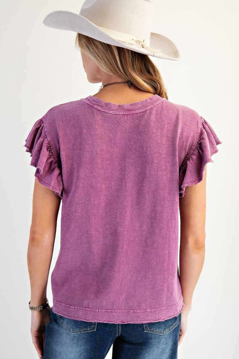 Wing Sleeve Cotton Slub Mineral Washed Knit Top