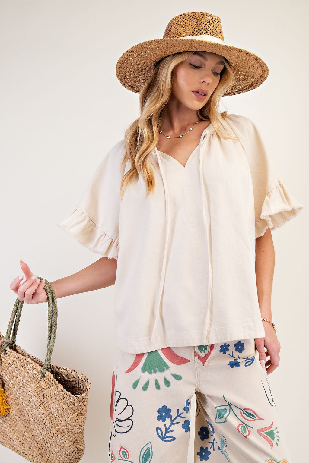 Washed Chambray Woven Top