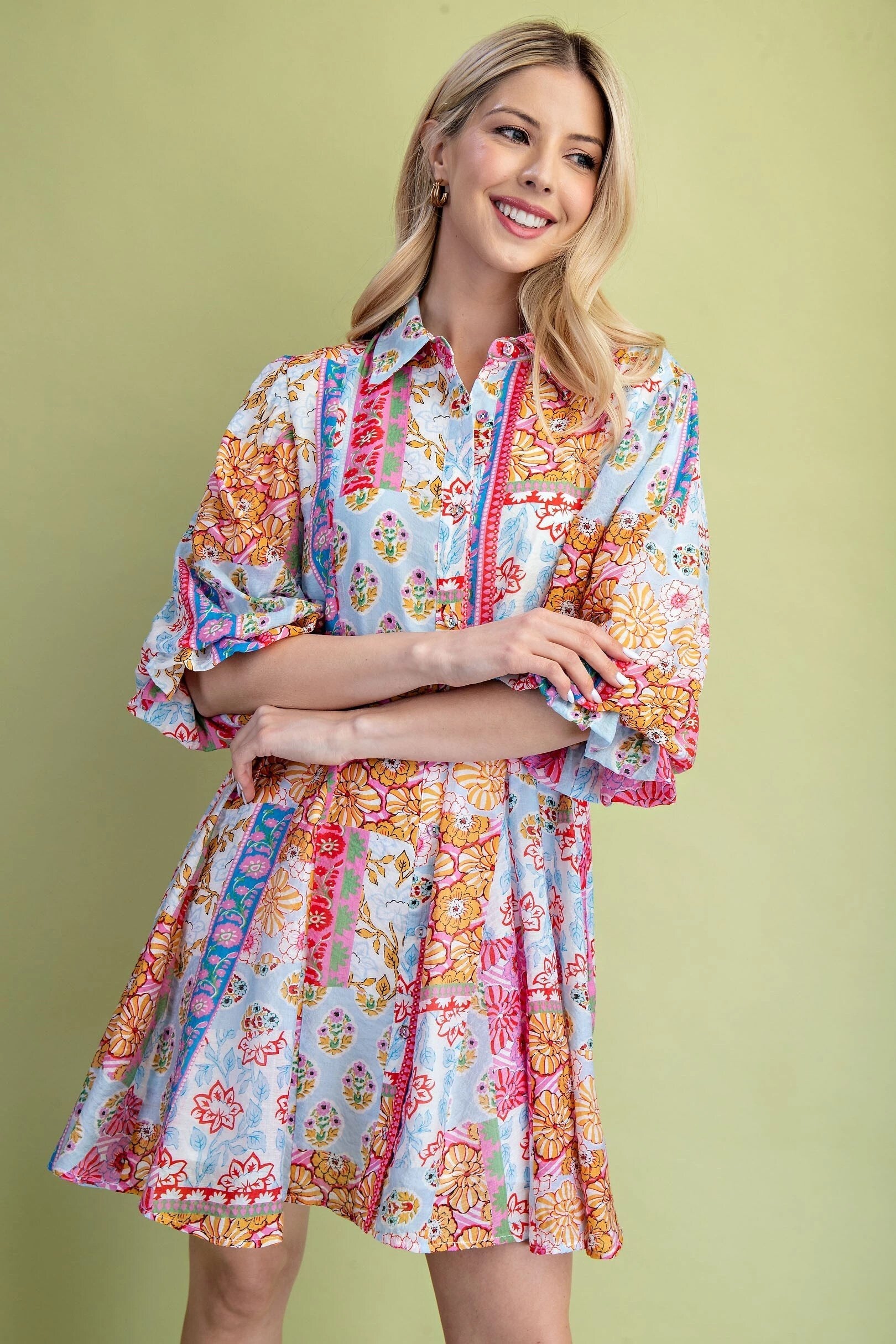 Mixed Print Shirt Dress