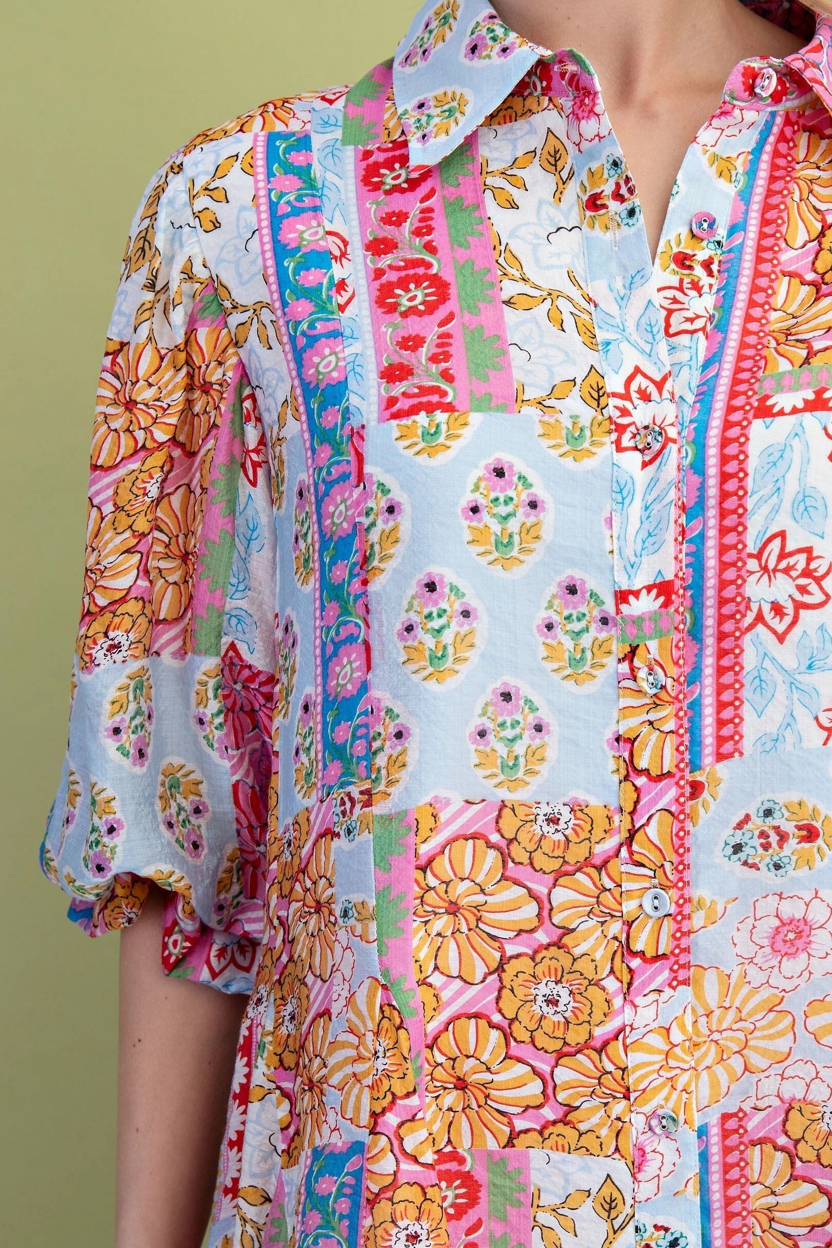 Mixed Print Shirt Dress
