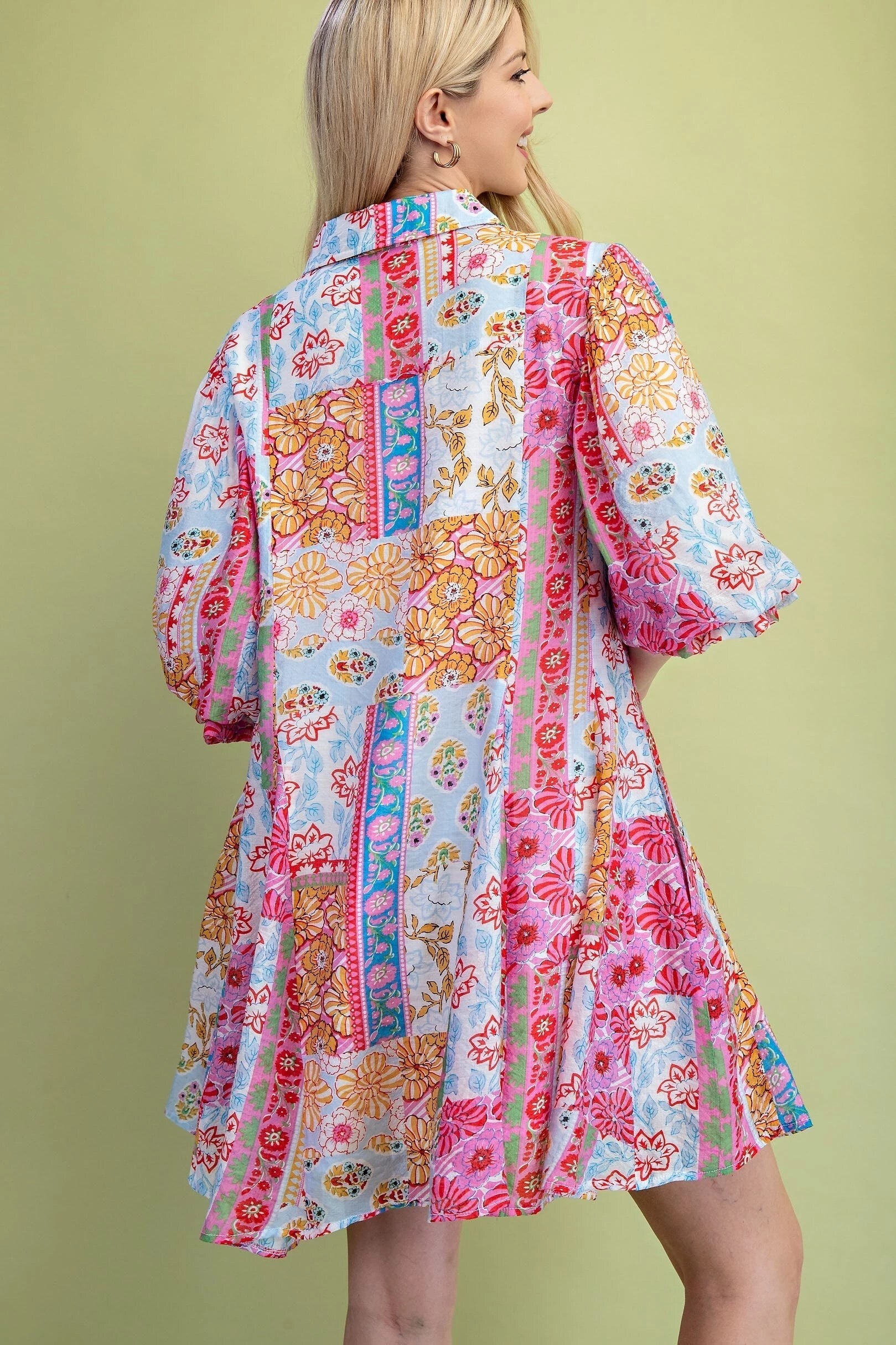 Mixed Print Shirt Dress
