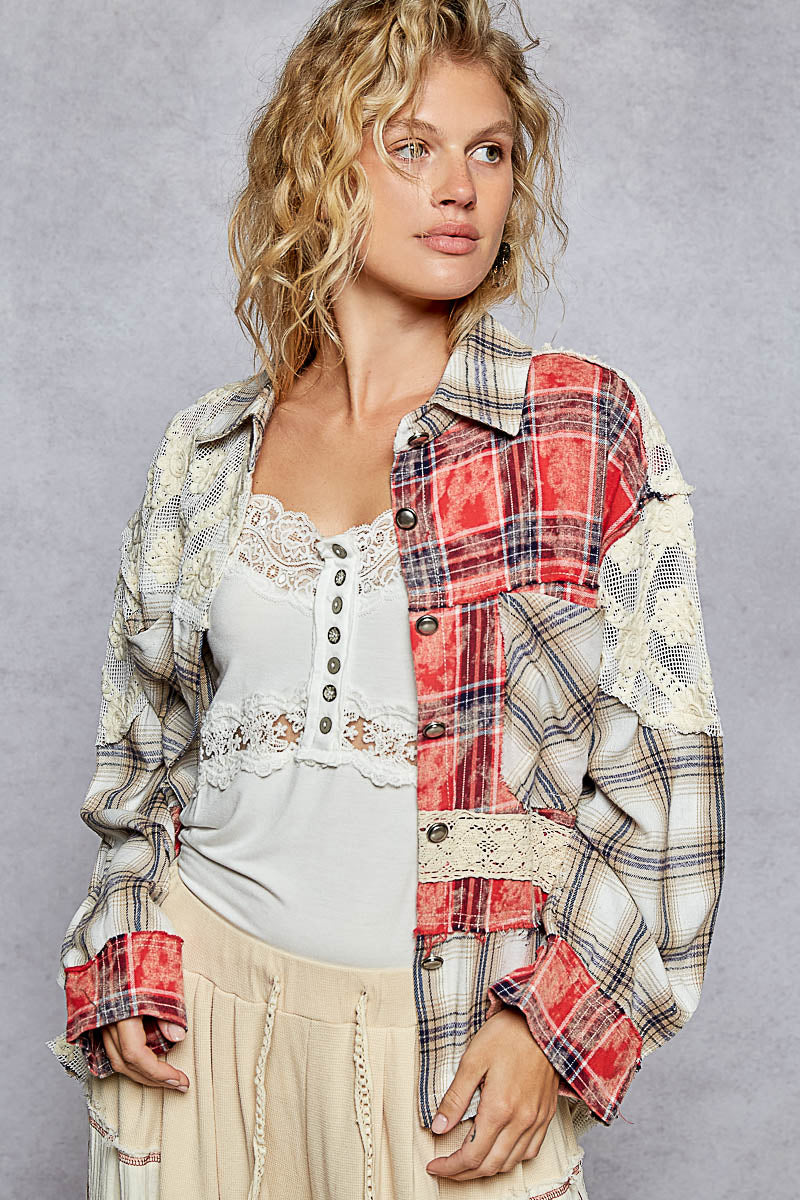 Plaid Pattern Collar Shirt