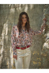 Western Print Chiffon Button Up Blouse
