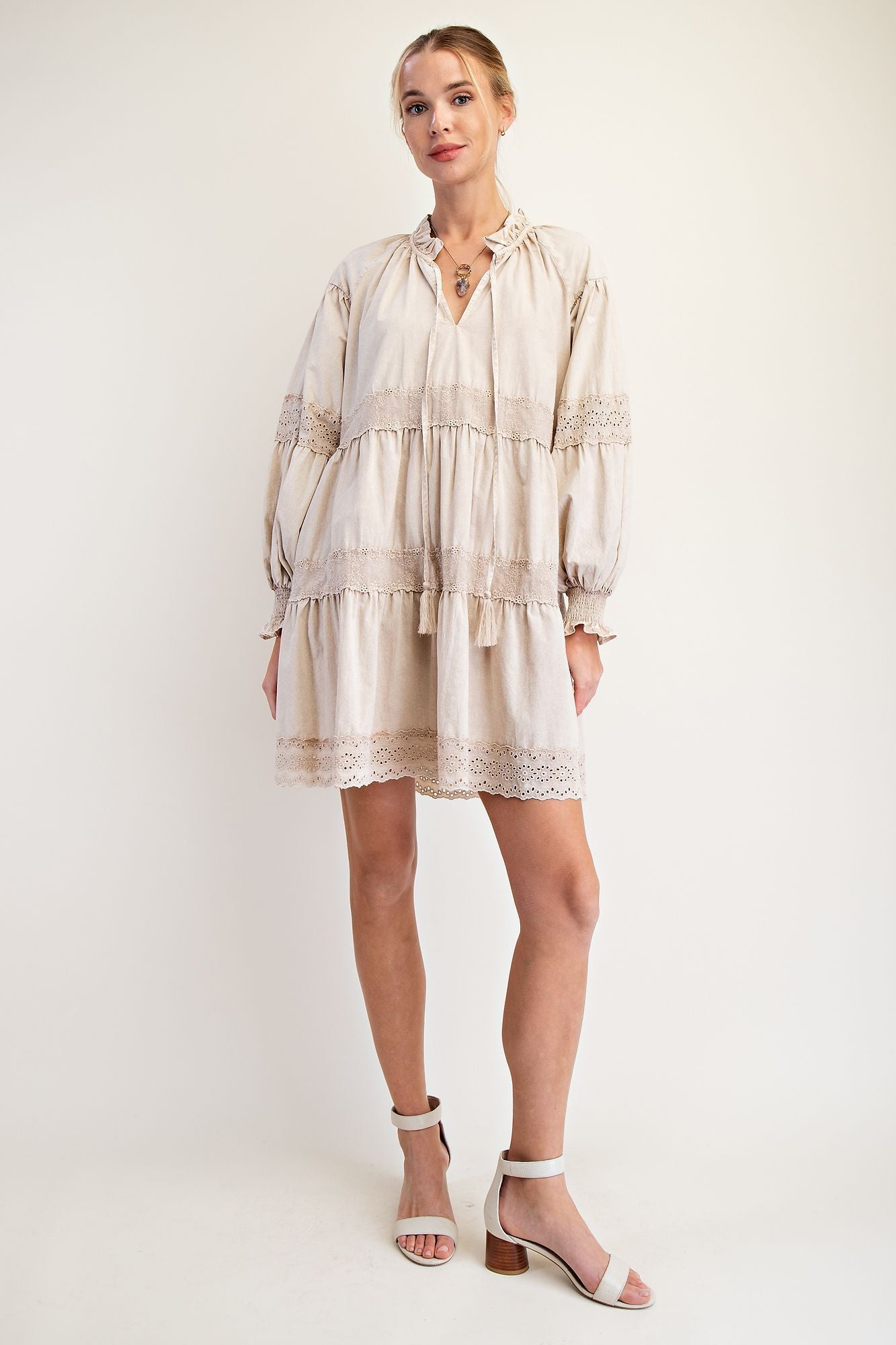 Mineral Washed Cotton Tiered Dress