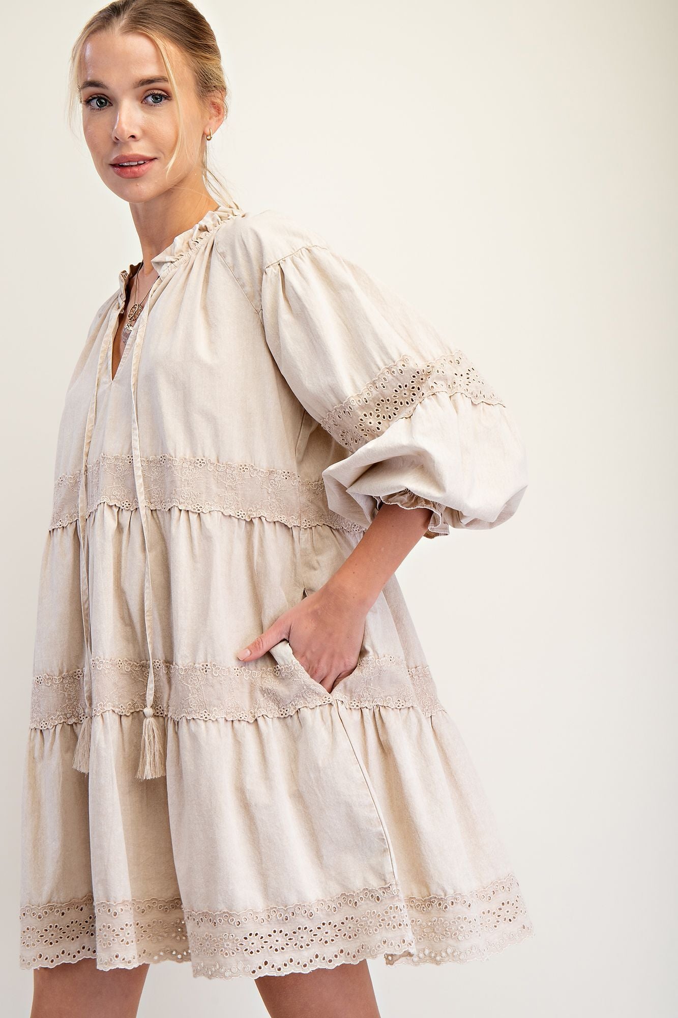 Mineral Washed Cotton Tiered Dress